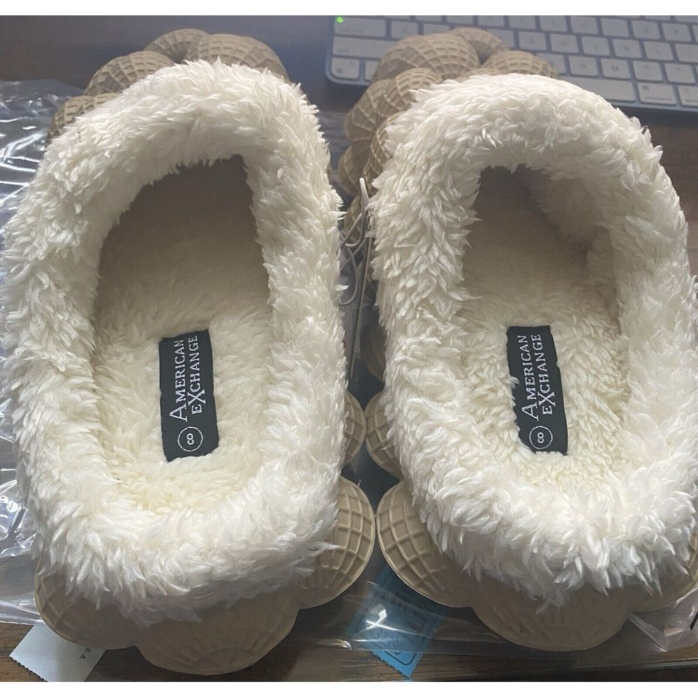 Bubble Slide  Chunky Slipper Warm Funny Lychee Size 8‎ Beige Slip On Winter
